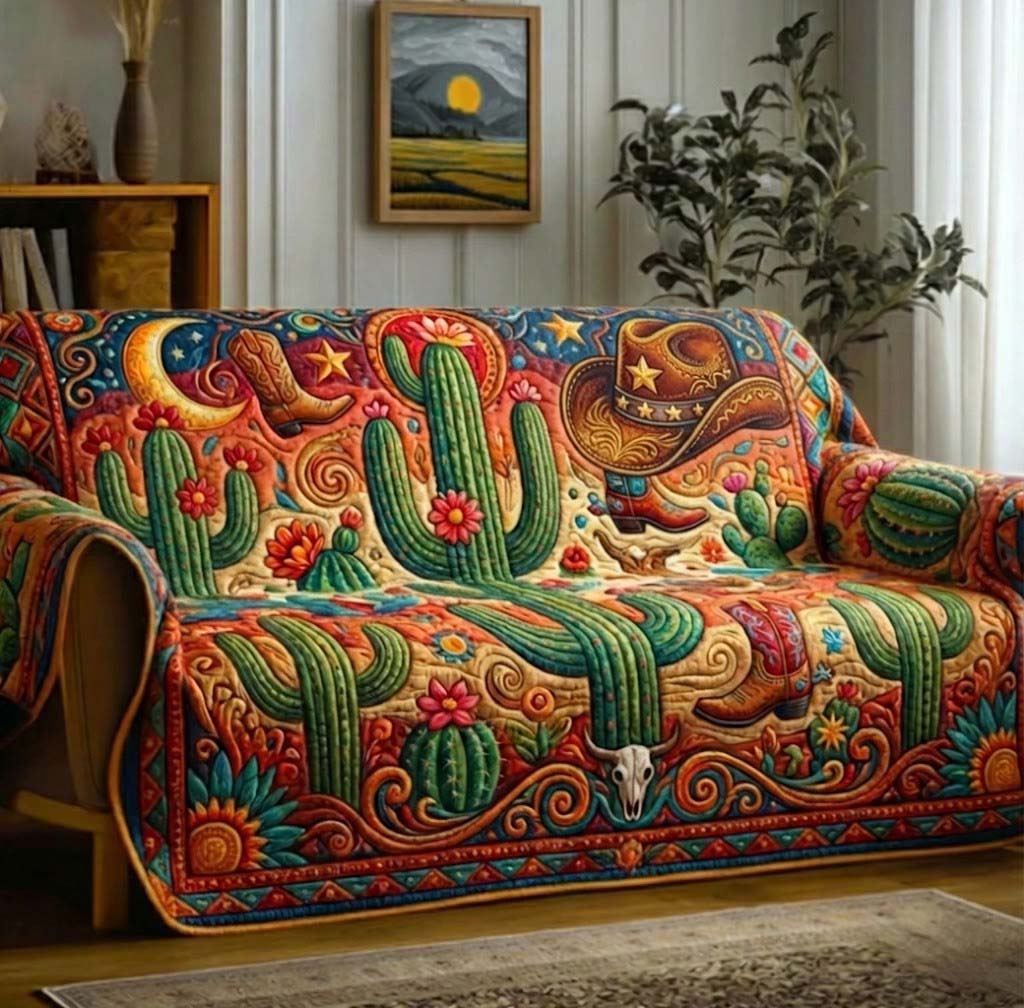 Desert Cactus Quilted Sofa Cover Fall Halloween Decor For Sofa Couch