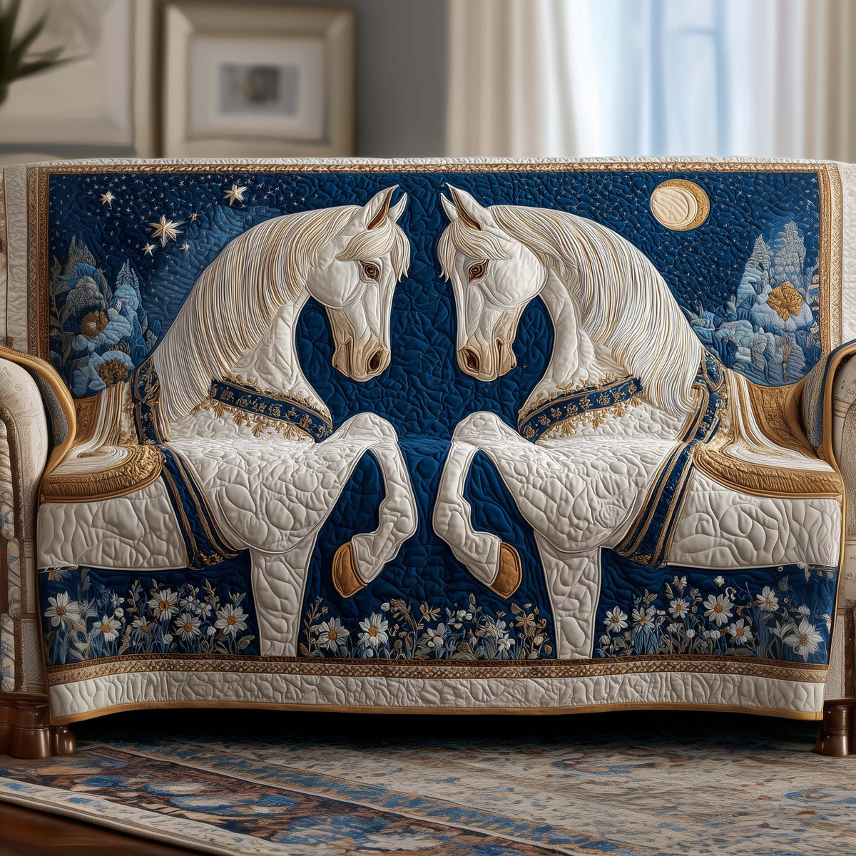 Majestic Horses Quilted Sofa Cover Fall Halloween Decor For Sofa Couch