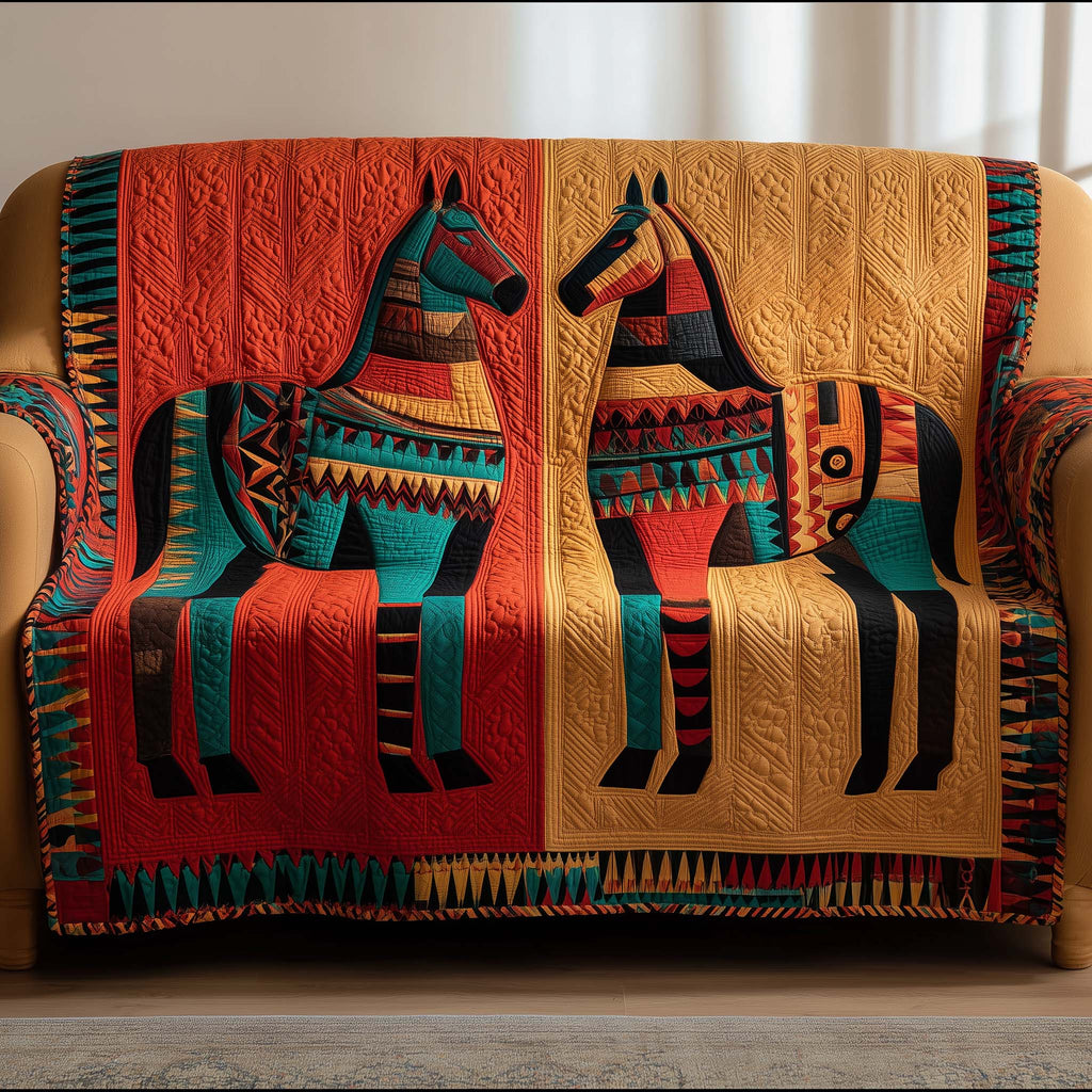 Tribal Horses Quilted Sofa Cover Fall Halloween Decor For Sofa Couch