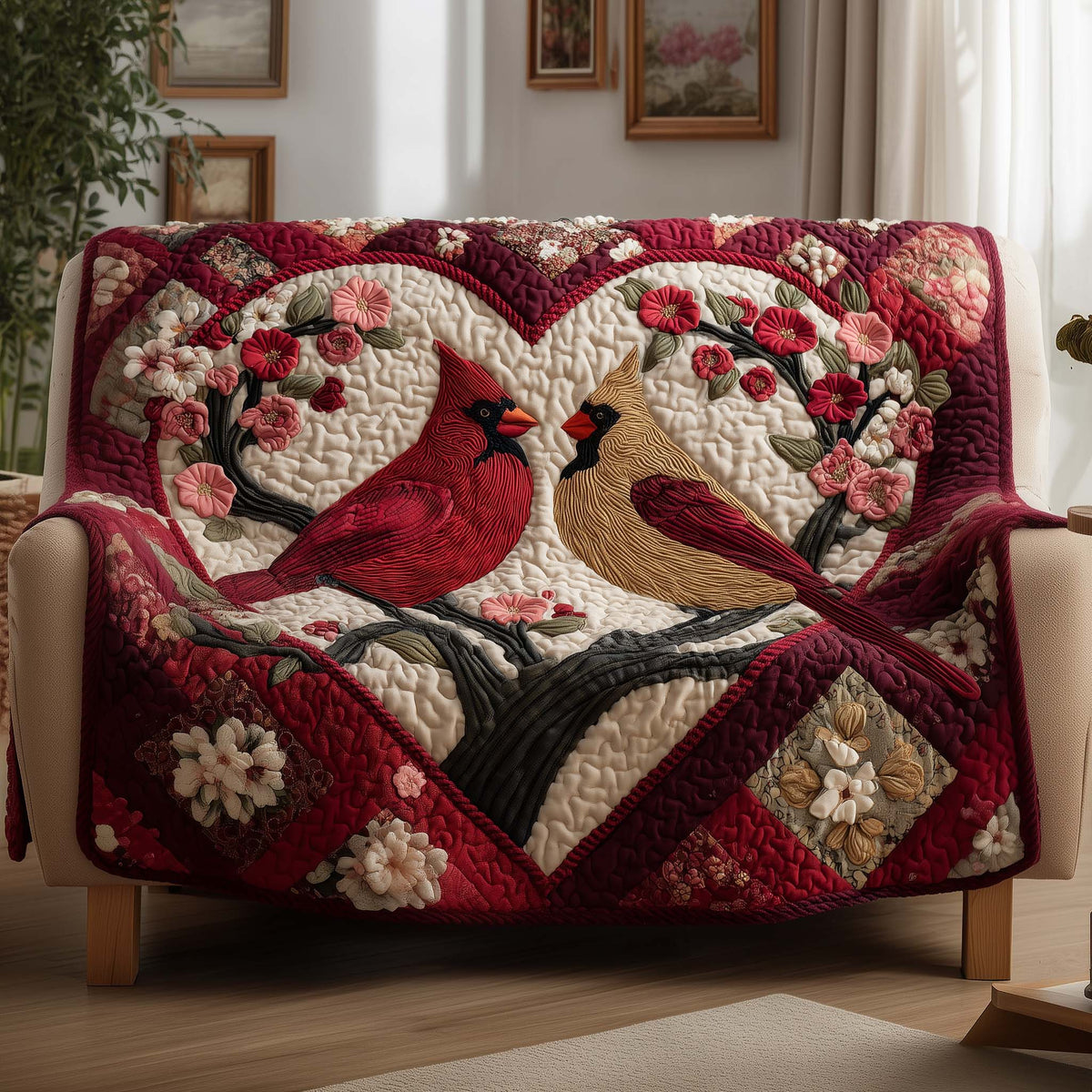 Blossombound Cardinals Quilted Sofa Cover Fall Halloween Decor For Sofa Couch