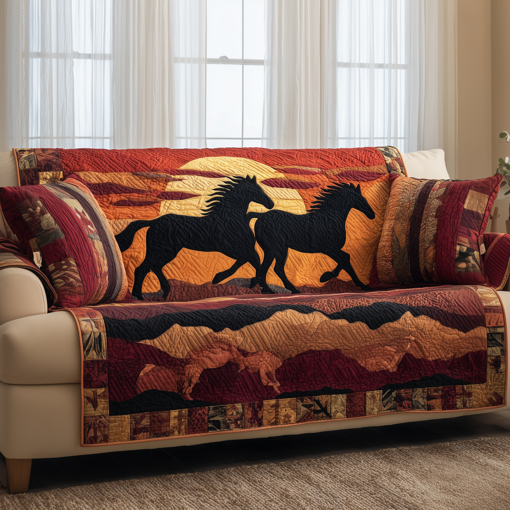 Galloping Horse Quilted Sofa Cover Fall Halloween Decor For Sofa Couch