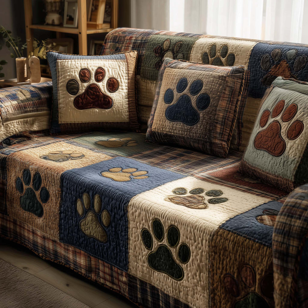 Lovely Paws Quilted Sofa Cover Fall Halloween Decor For Sofa Couch