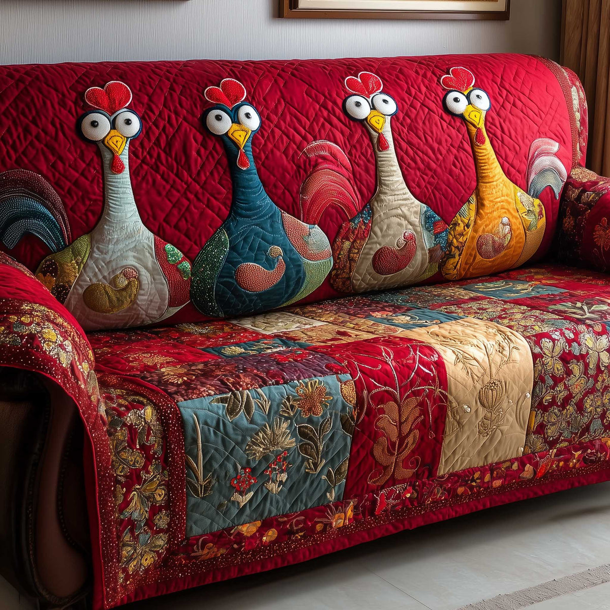 Funky Chicken Quilted Sofa Cover Fall Halloween Decor For Sofa Couch
