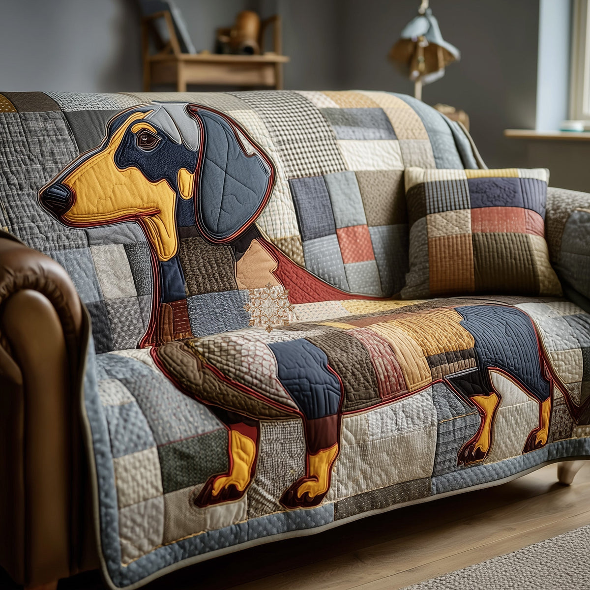 Dachshund Charm Quilted Sofa Cover Fall Halloween Decor For Sofa Couch