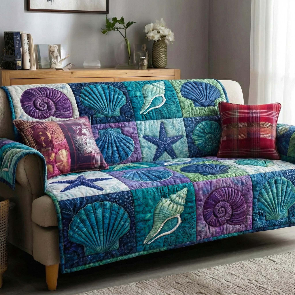 Shell Serenity Quilted Sofa Cover Fall Halloween Decor For Sofa Couch