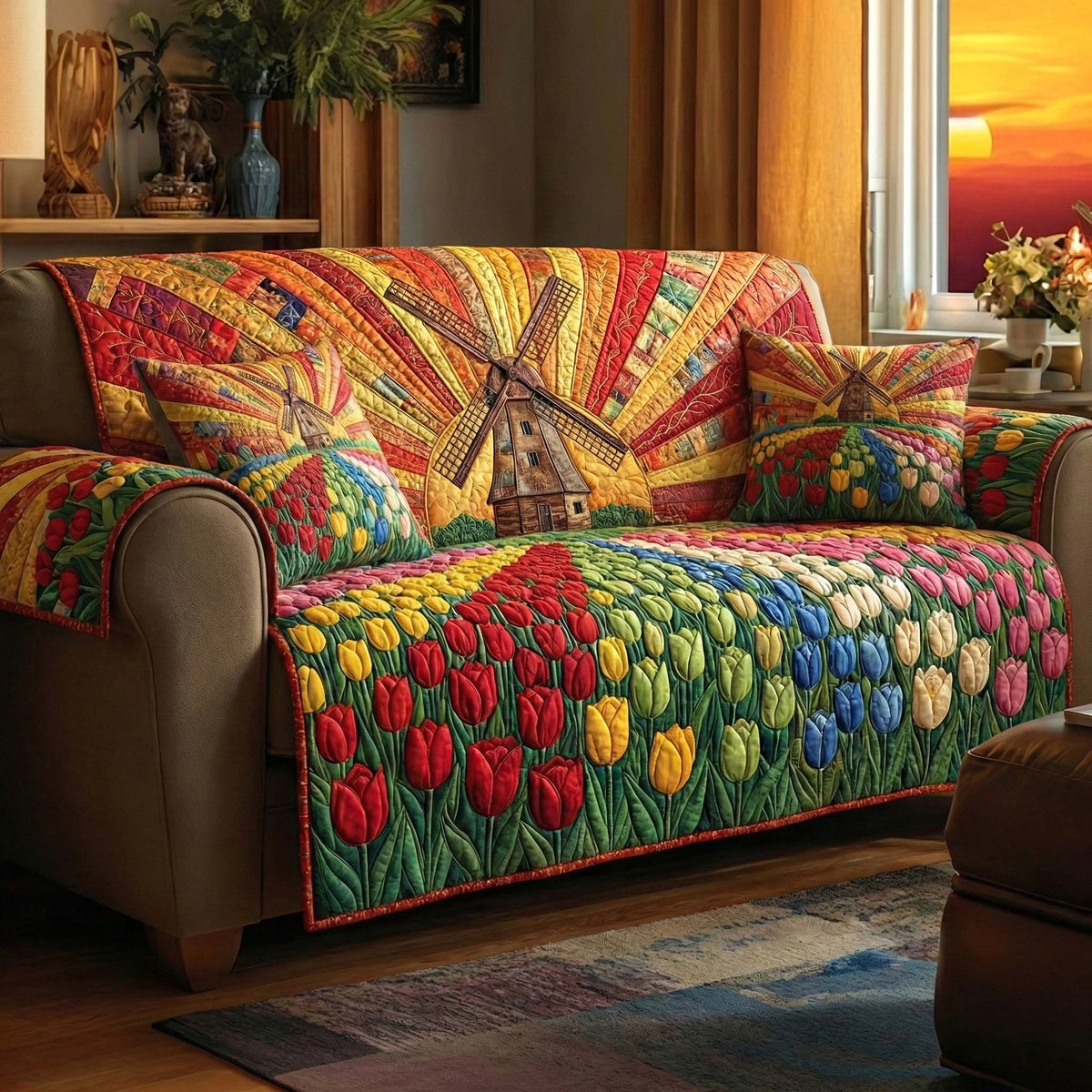 Blooming Meadow Quilted Sofa Cover Fall Halloween Decor For Sofa Couch