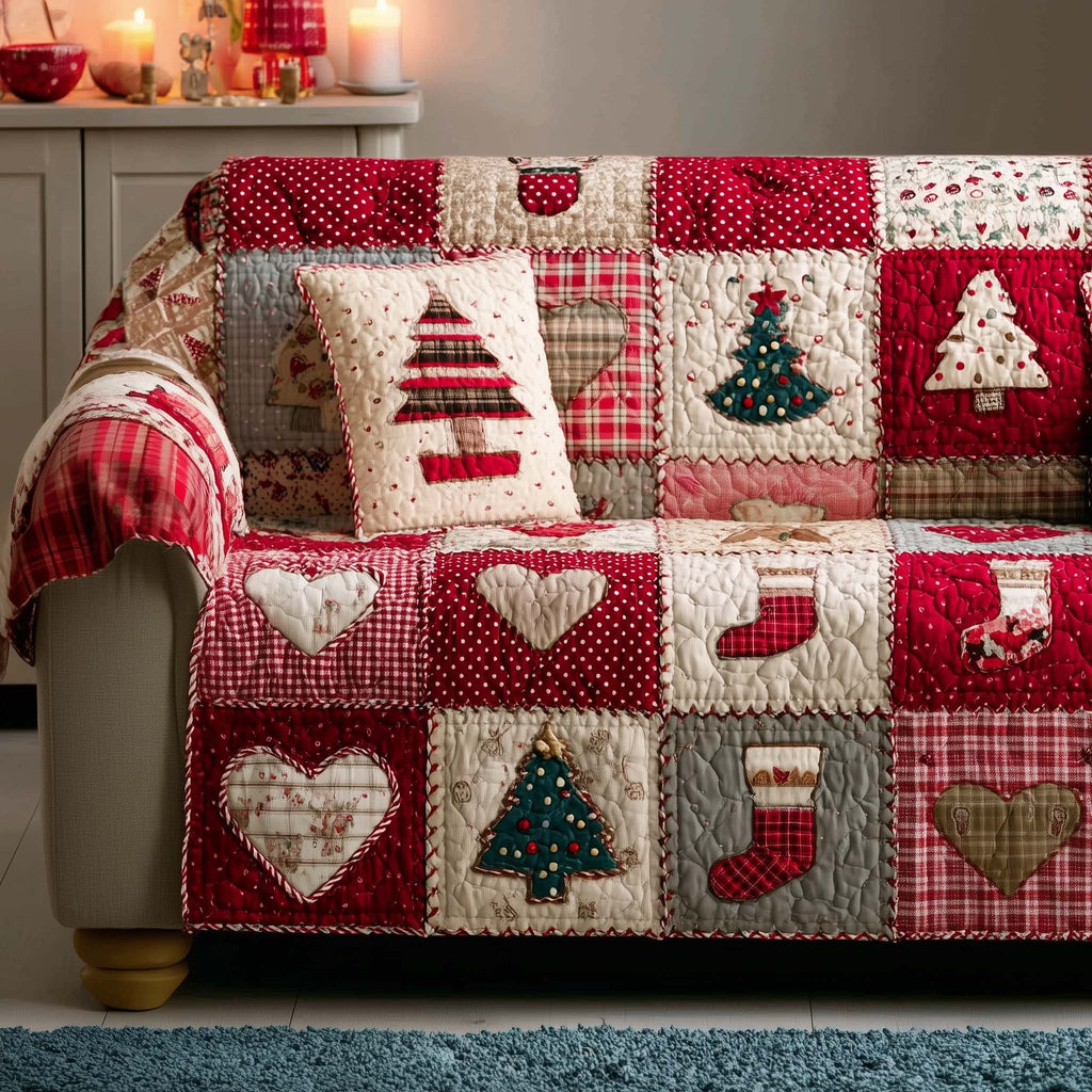 Christmas Patchwork Quilted Sofa Cover Fall Halloween Decor For Sofa Couch