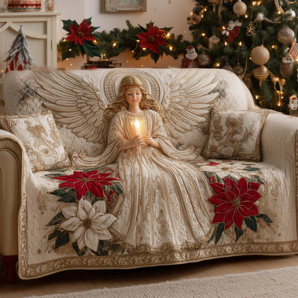 Poinsettia Angel Quilted Sofa Cover Fall Halloween Decor For Sofa Couch