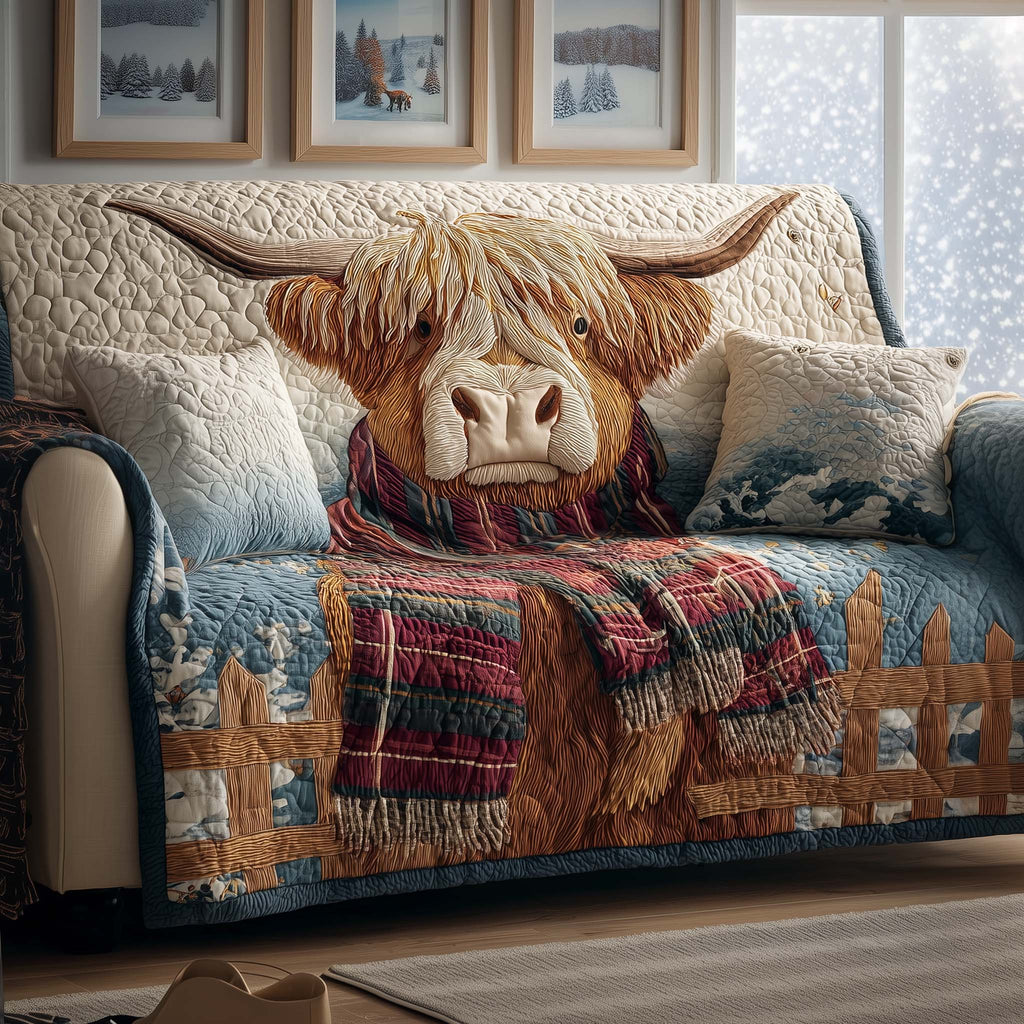 Fuzzy Highland Quilted Sofa Cover Fall Halloween Decor For Sofa Couch