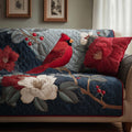 Ruby Cardinal Quilted Sofa Cover Fall Halloween Decor For Sofa Couch