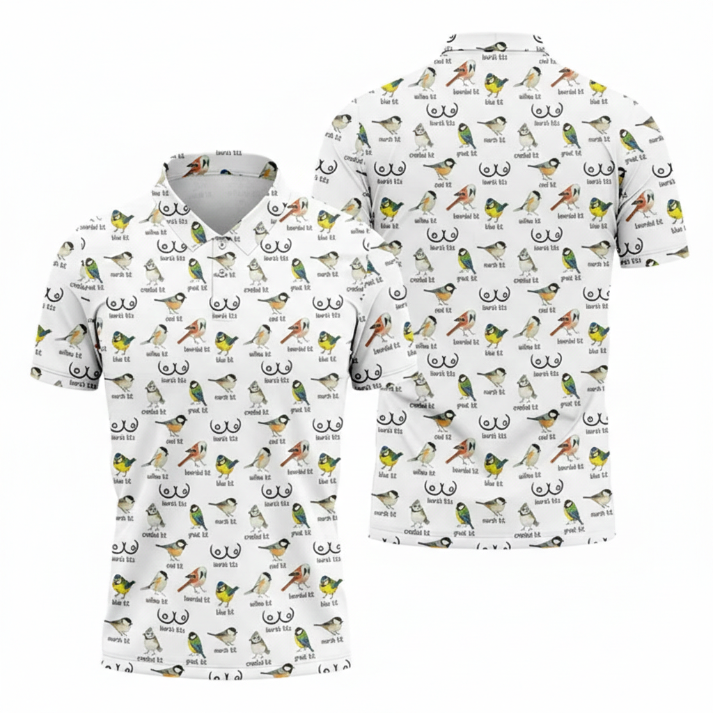Funny Birds Adult Humor Men's Golf Shirts, Men's Funny Golf Shirts, Polo Shirts For Men