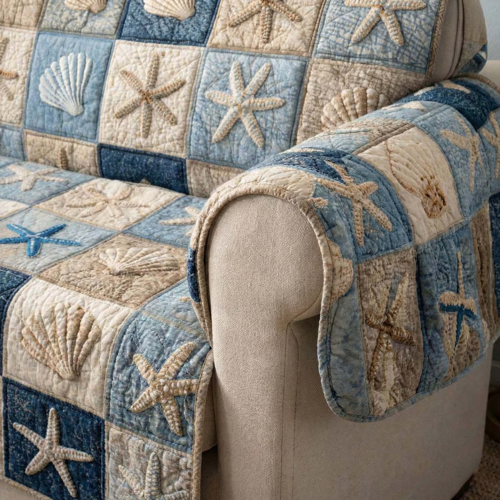 Shell Mosaic Quilted Sofa Cover Fall Halloween Decor For Sofa Couch