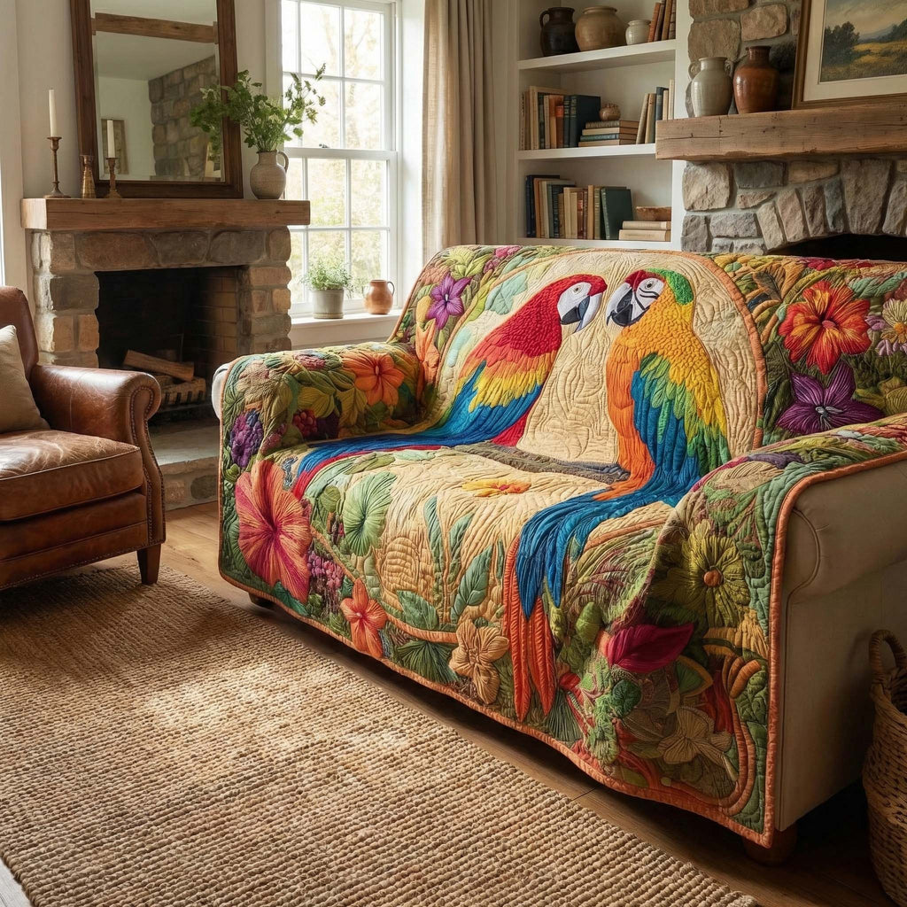 Tropical Parrots Quilted Sofa Cover Fall Halloween Decor For Sofa Couch