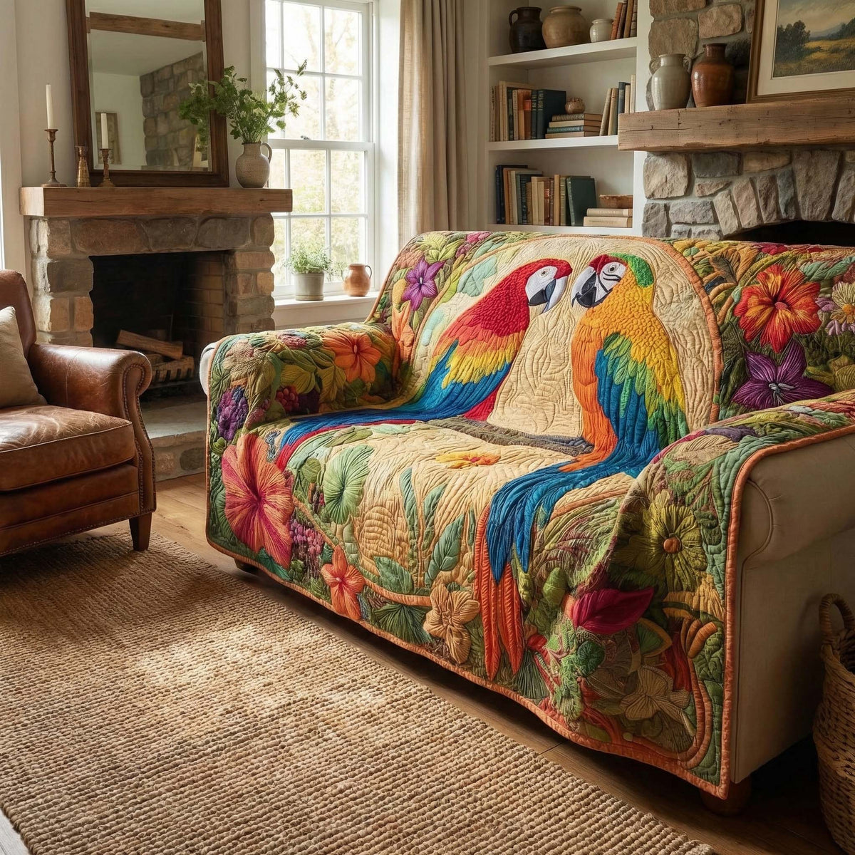 Tropical Parrots Quilted Sofa Cover Fall Halloween Decor For Sofa Couch