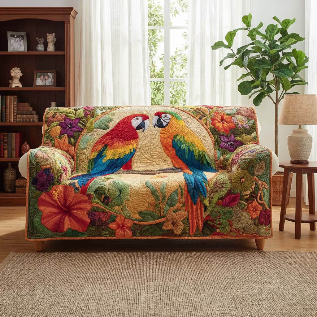 Tropical Parrots Quilted Sofa Cover Fall Halloween Decor For Sofa Couch