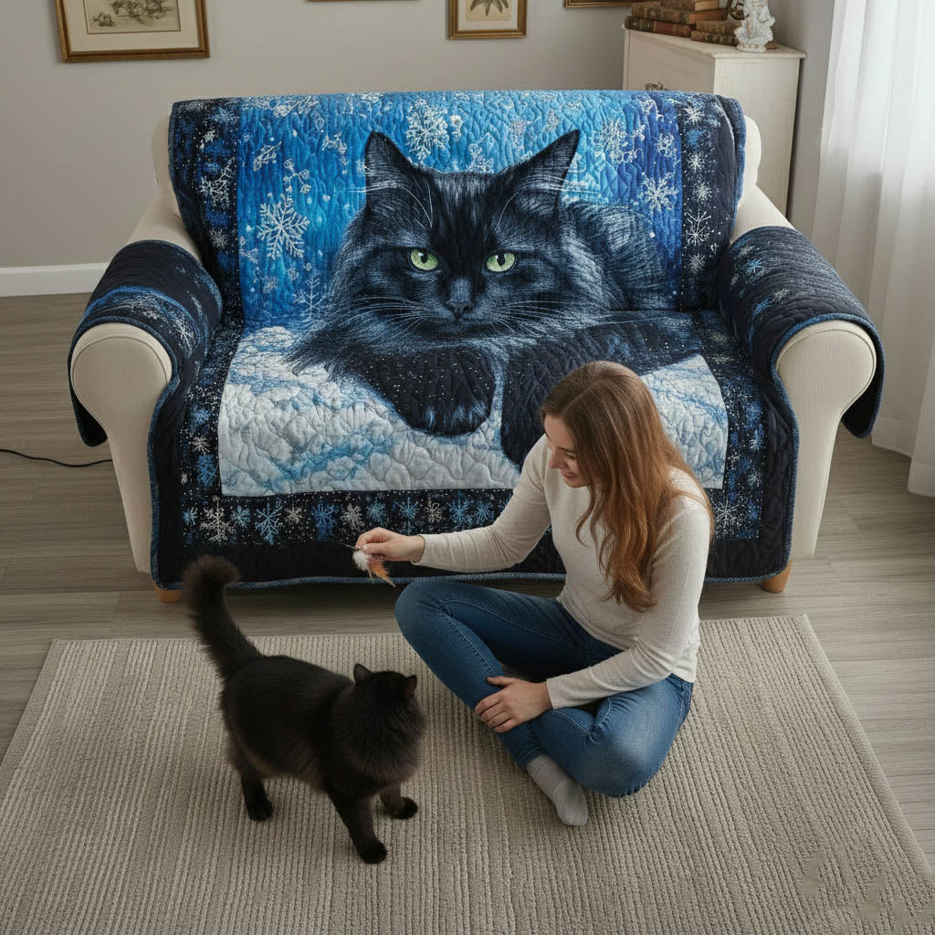 Charming Cat Quilted Sofa Cover Fall Halloween Decor For Sofa Couch