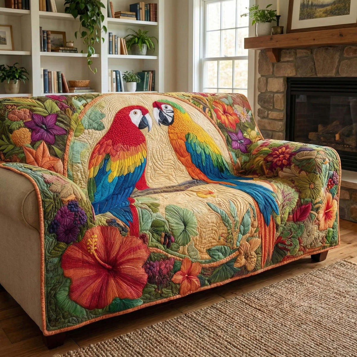 Tropical Parrots Quilted Sofa Cover Fall Halloween Decor For Sofa Couch