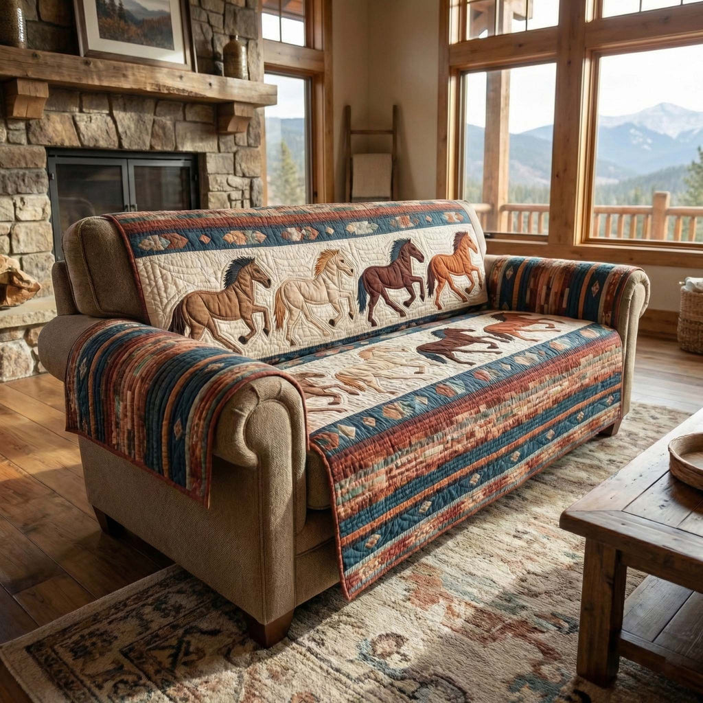 Western Gallop Quilted Sofa Cover Fall Halloween Decor For Sofa Couch