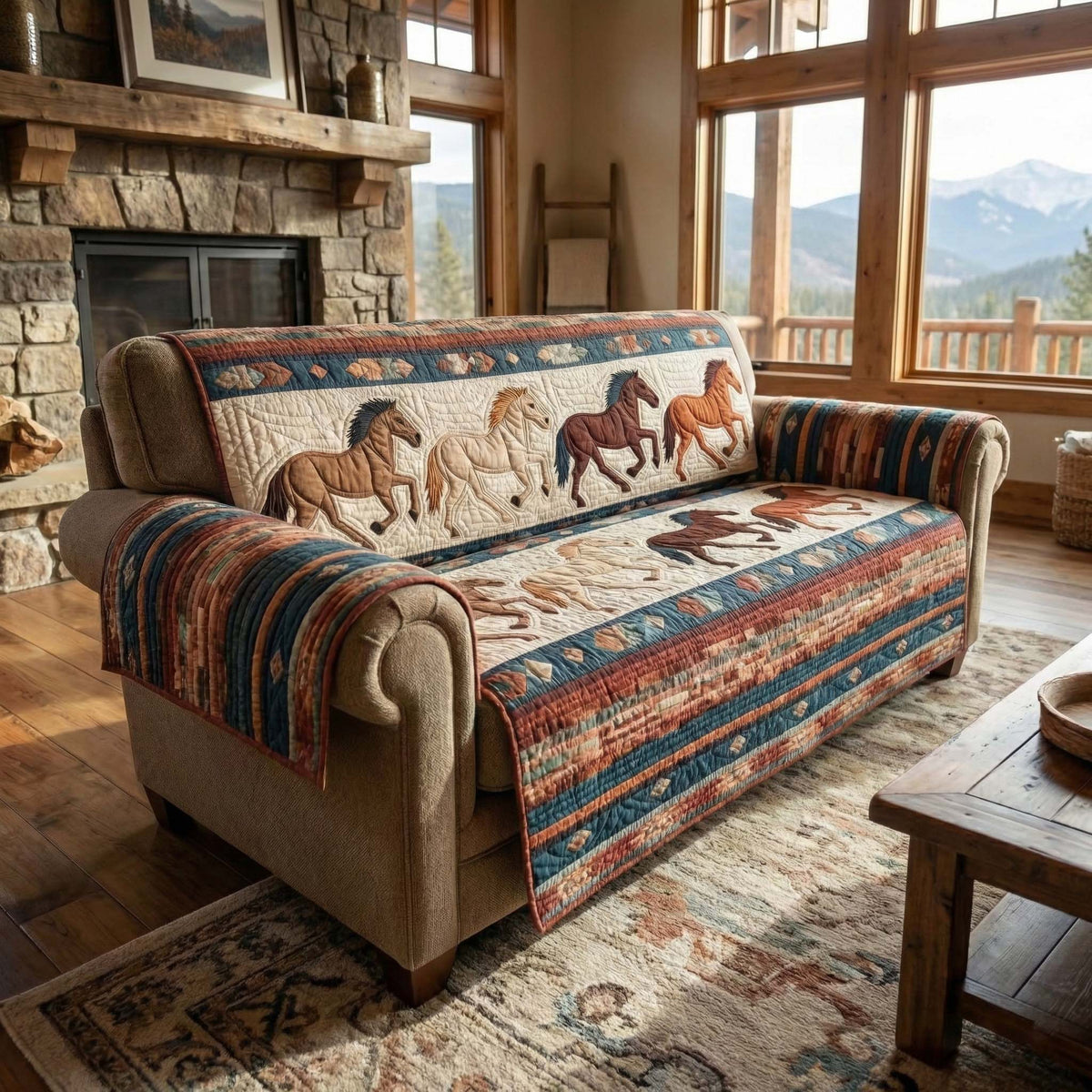 Western Gallop Quilted Sofa Cover Fall Halloween Decor For Sofa Couch
