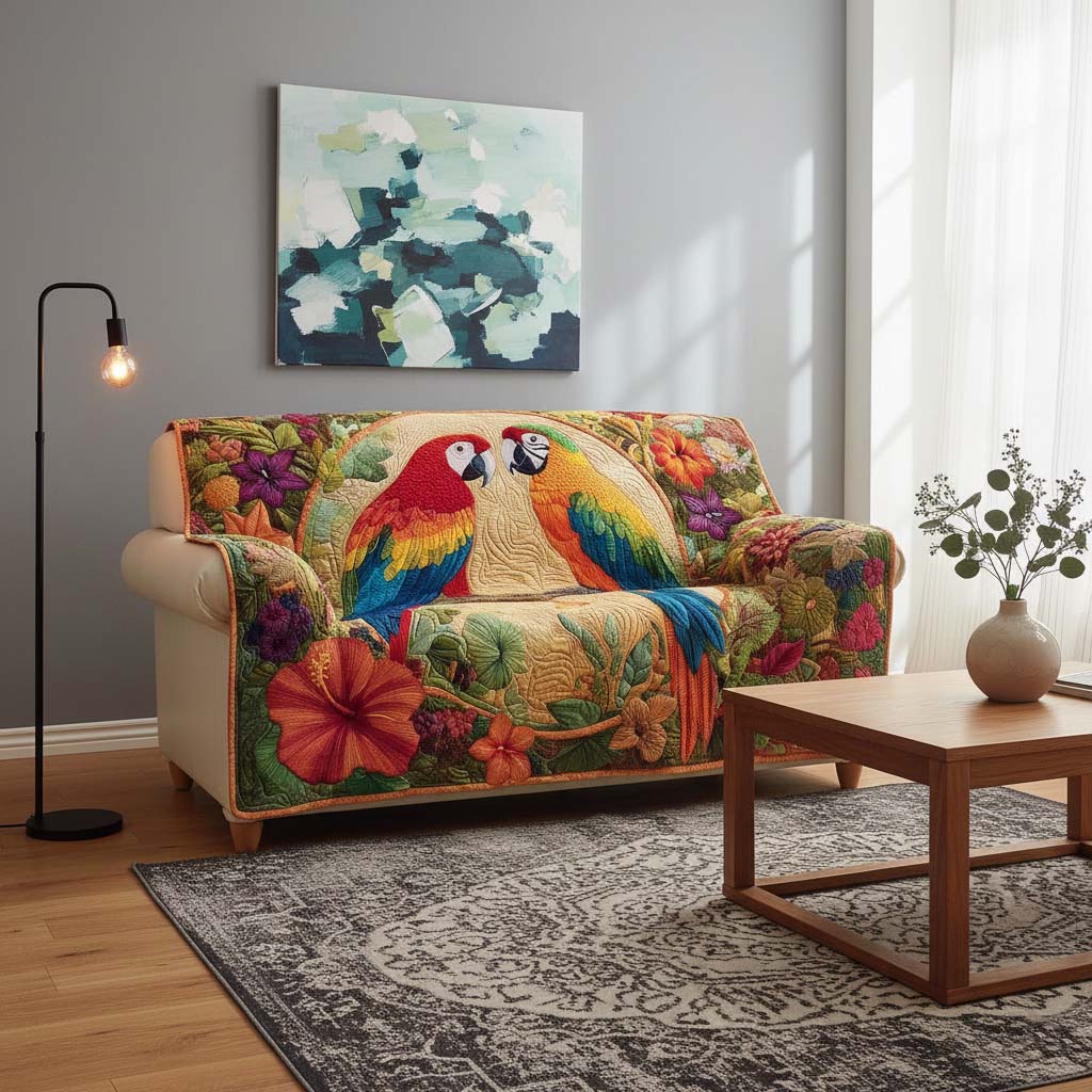 Tropical Parrots Quilted Sofa Cover Fall Halloween Decor For Sofa Couch
