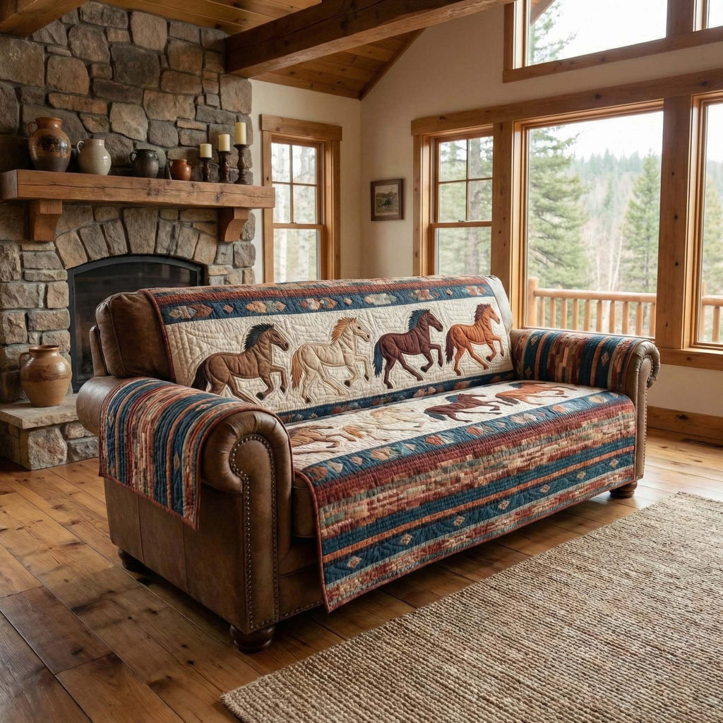 Western Gallop Quilted Sofa Cover Fall Halloween Decor For Sofa Couch