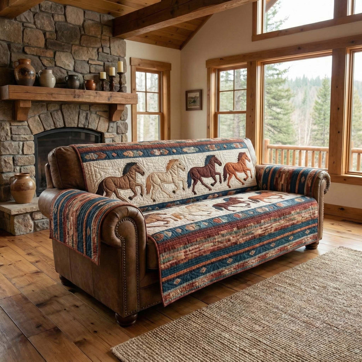 Western Gallop Quilted Sofa Cover Fall Halloween Decor For Sofa Couch