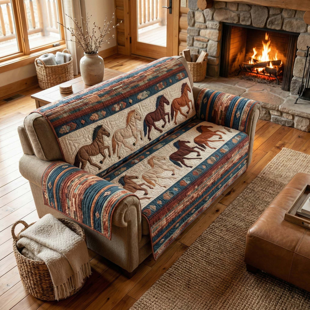 Western Gallop Quilted Sofa Cover Fall Halloween Decor For Sofa Couch