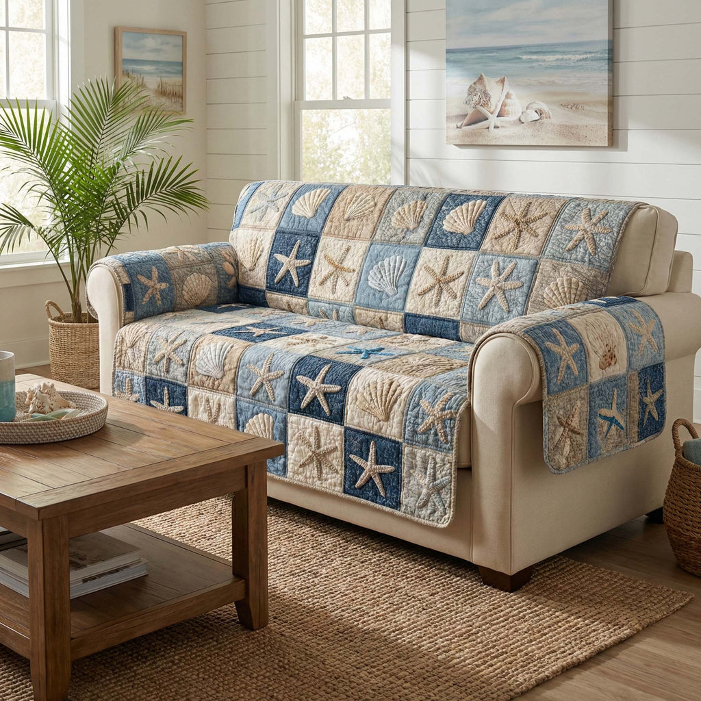 Shell Mosaic Quilted Sofa Cover Fall Halloween Decor For Sofa Couch