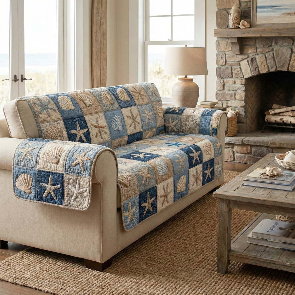 Shell Mosaic Quilted Sofa Cover Fall Halloween Decor For Sofa Couch