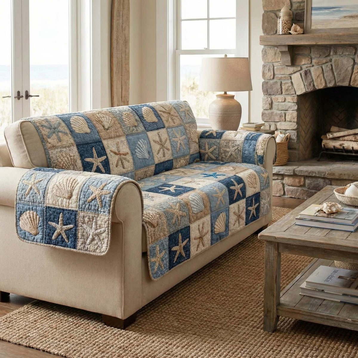 Shell Mosaic Quilted Sofa Cover Fall Halloween Decor For Sofa Couch