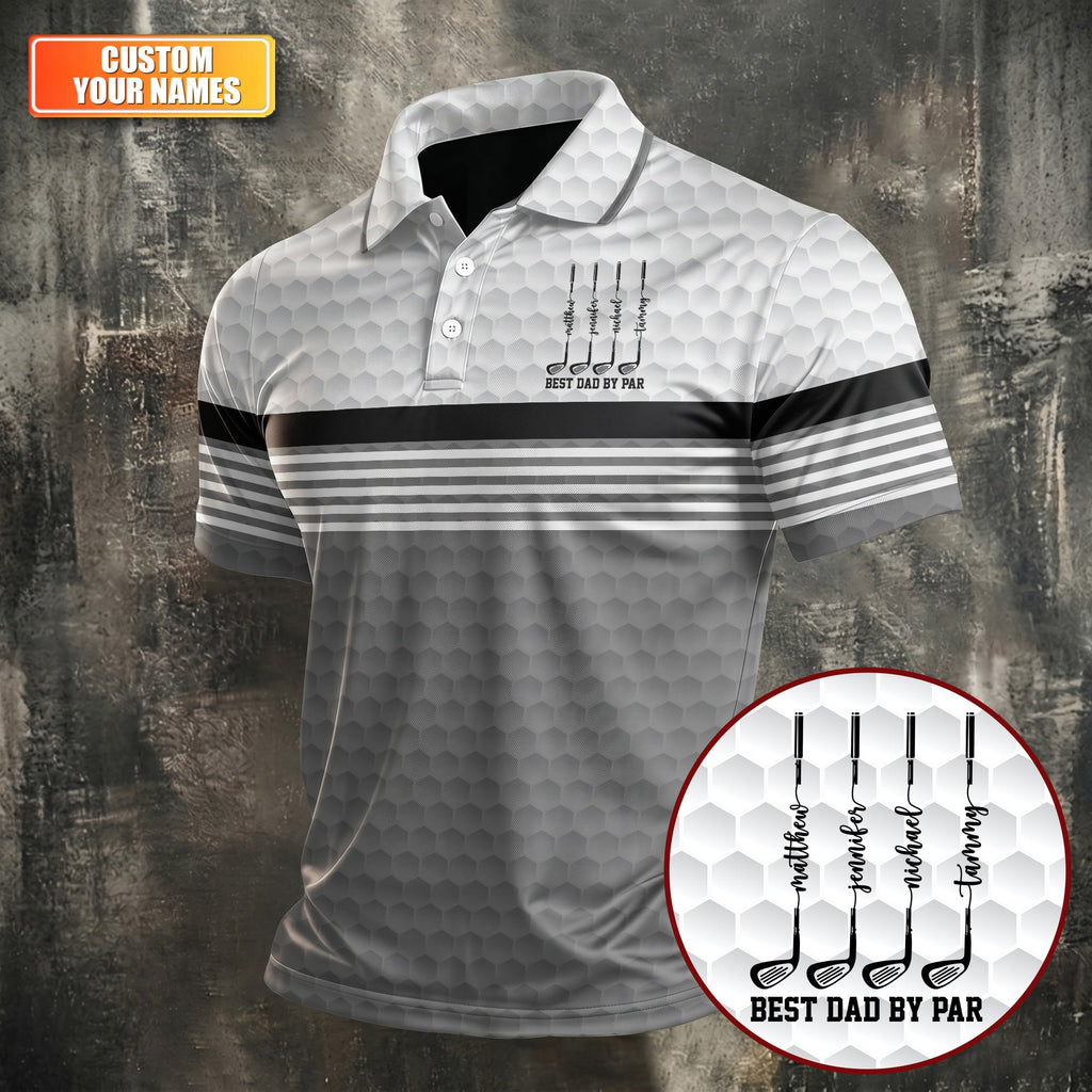 Best Dad By Par Golf Ball Pattern Father's Day Golf Shirt, Golf Gift For Dad, Polo Shirts For Men