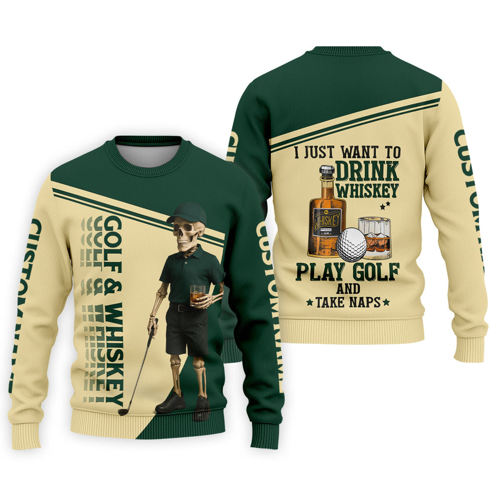 Golf And Whiskey Funny Skeleton Golf Tops For Men, Fun Golf Shirts For Men, Golfing Apparel