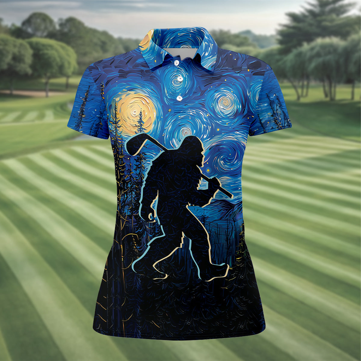 Not All Who Wander Are Lost Starry Night Shirt, Sasquatch Golf Shirt, Ladies Golf Shirts, Golfing Apparel
