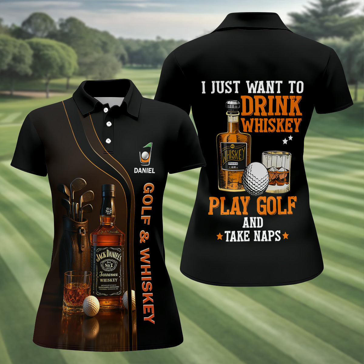 Golf And Whiskey Fun Golf Shirt, Ladies Sleeveless Polo, Unique Gift For Golfer, Ladies Golf Shirts