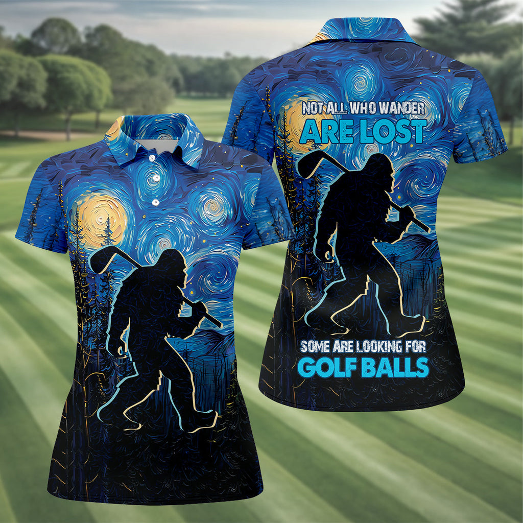 Not All Who Wander Are Lost Starry Night Shirt, Sasquatch Golf Shirt, Ladies Golf Shirts, Golfing Apparel