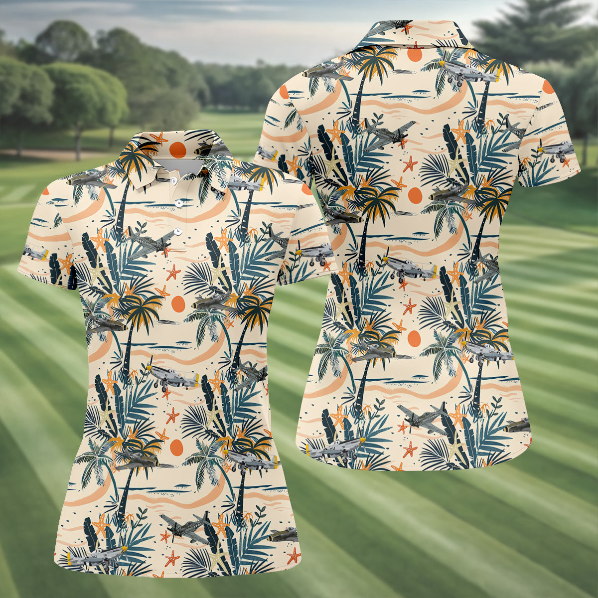Beach Tropical Seamless Pattern Retro Golf Shirt, Ladies Sleeveless Polo, Ladies Golf Shirts
