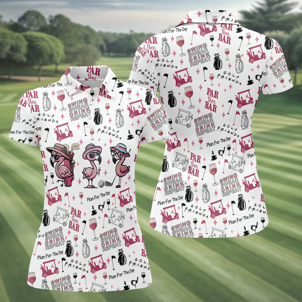 Golf Friends Par Then Bar Flamingo Golf Shirt, Golf Team Shirt, Ladies Sleeveless Tops, Ladies Golf Shirts