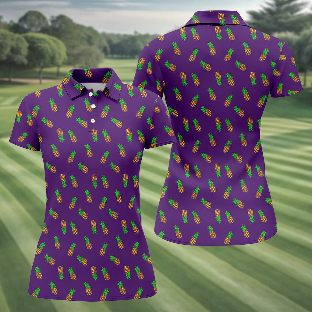 Pineapple Grenade Purple Golf Shirts, Cool Golf Gift, Ladies Golf Shirts, Golfing Apparel