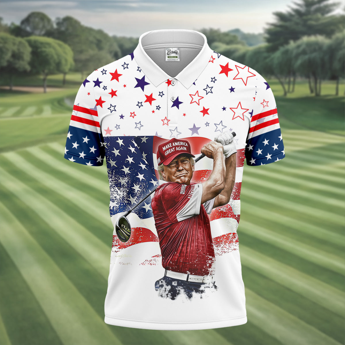 Red White And Donald Trump Men's Patriotic Golf Shirts, Polo Shirts For Men, Golfing Apparel