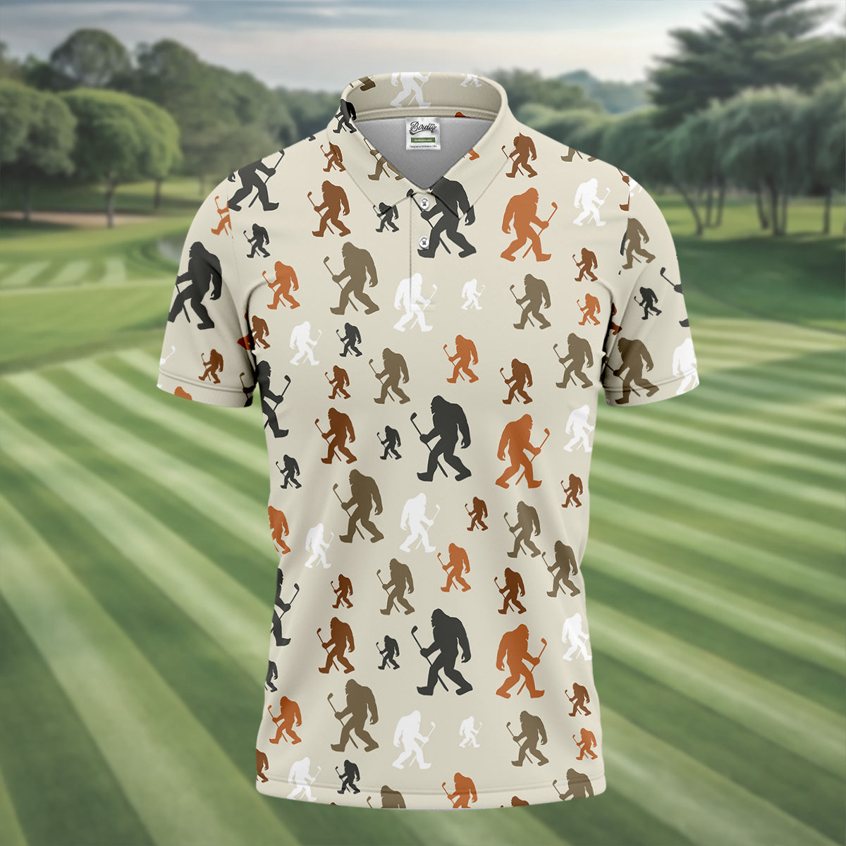 Bigfoot Silhouette Pattern Men's Funny Golf Shirts, Polo Shirts For Men, Cool Golf Gift