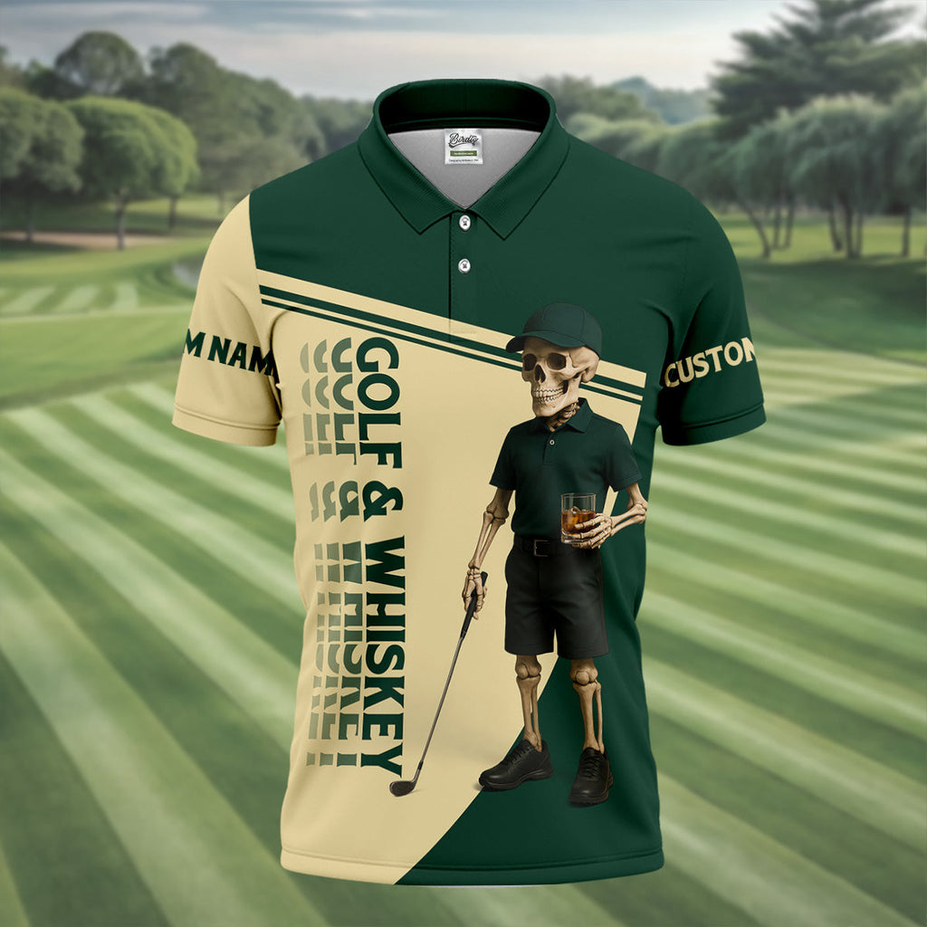 Golf And Whiskey Funny Skeleton Golf Tops For Men, Fun Golf Shirts For Men, Golfing Apparel