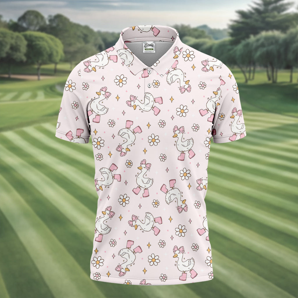 Silly Goose Seamless Pattern Pink Golf Shirt, Cute Golf Outfit, Golf Gift For Men, Golfing Apparel