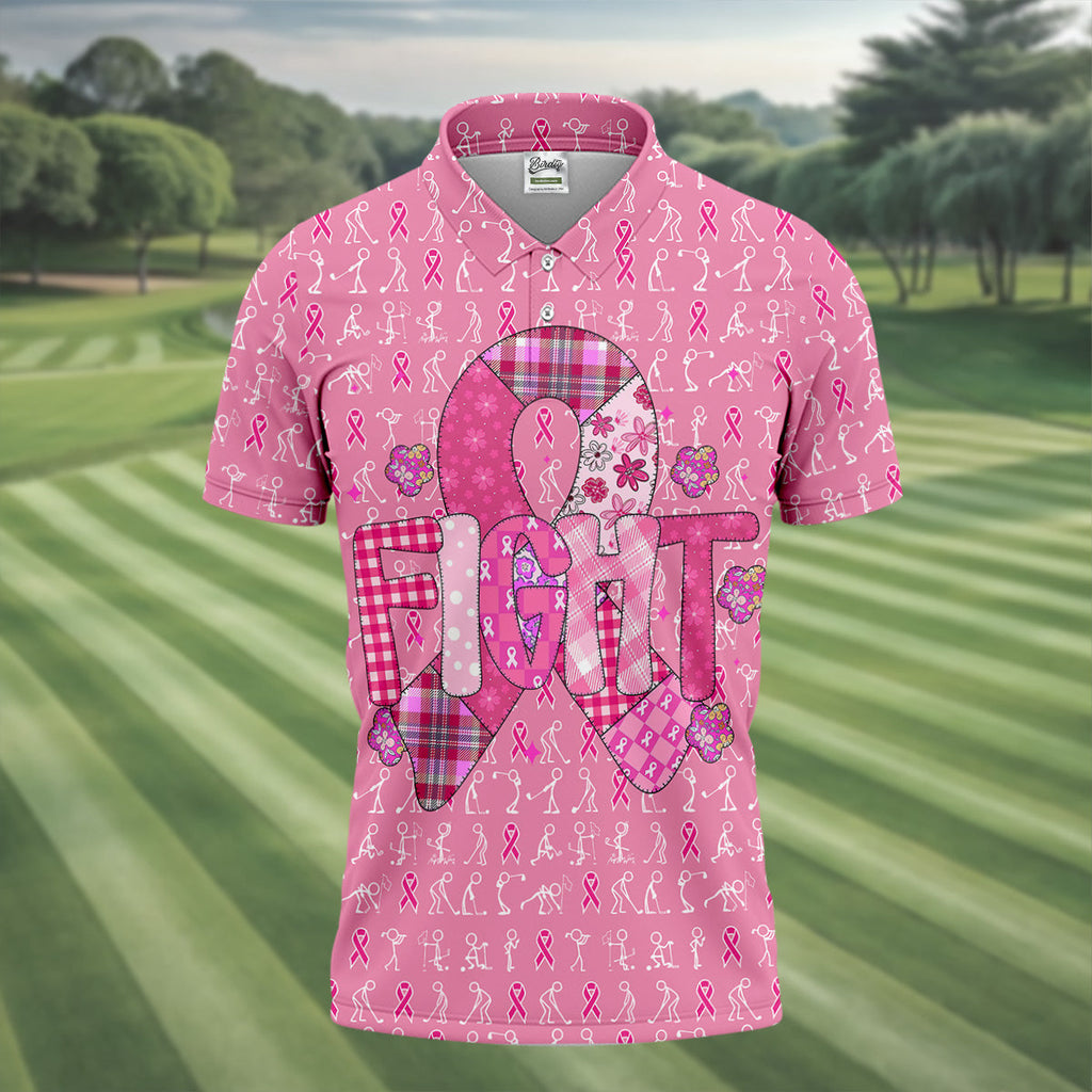 Funny Stick Figure Men's Golf Shirt, Breast Cancer Awareness Shirt, Polo Shirts For Men, Golfing Apparel