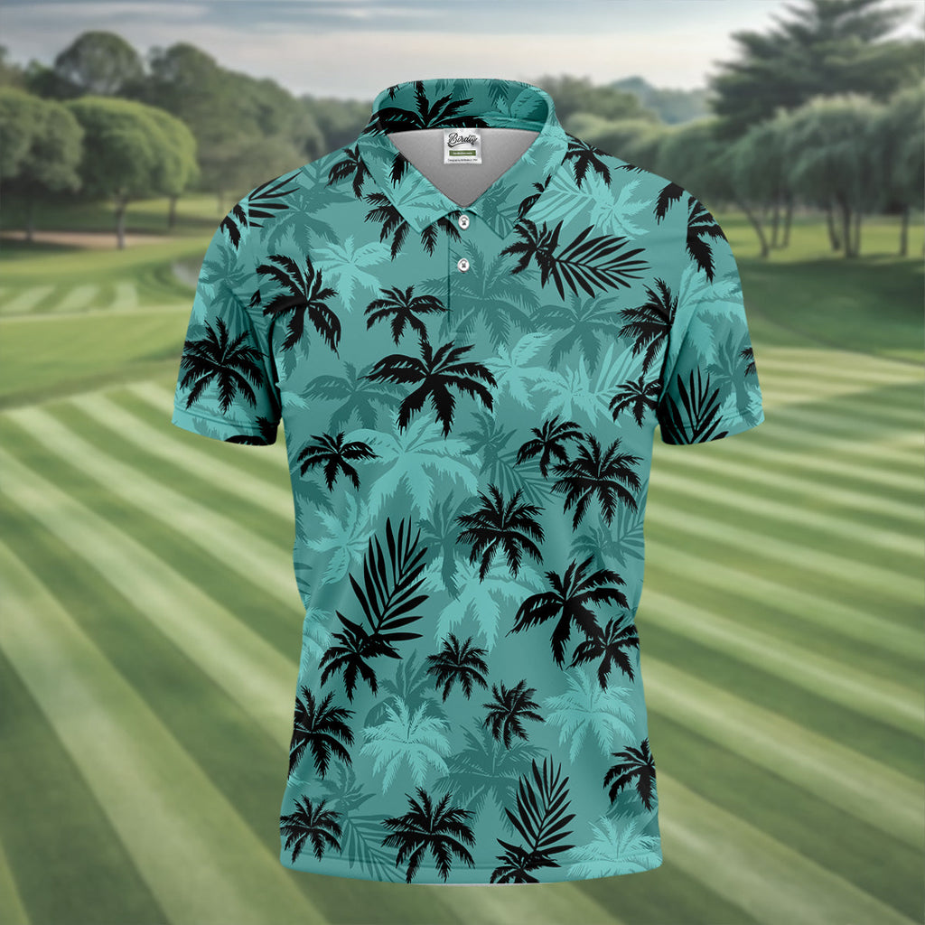 Tropical Palm Leaves Golf Tops For Men, Hawaiian Golf Shirts, Polo Shirts For Men, Golf Gift For Men
