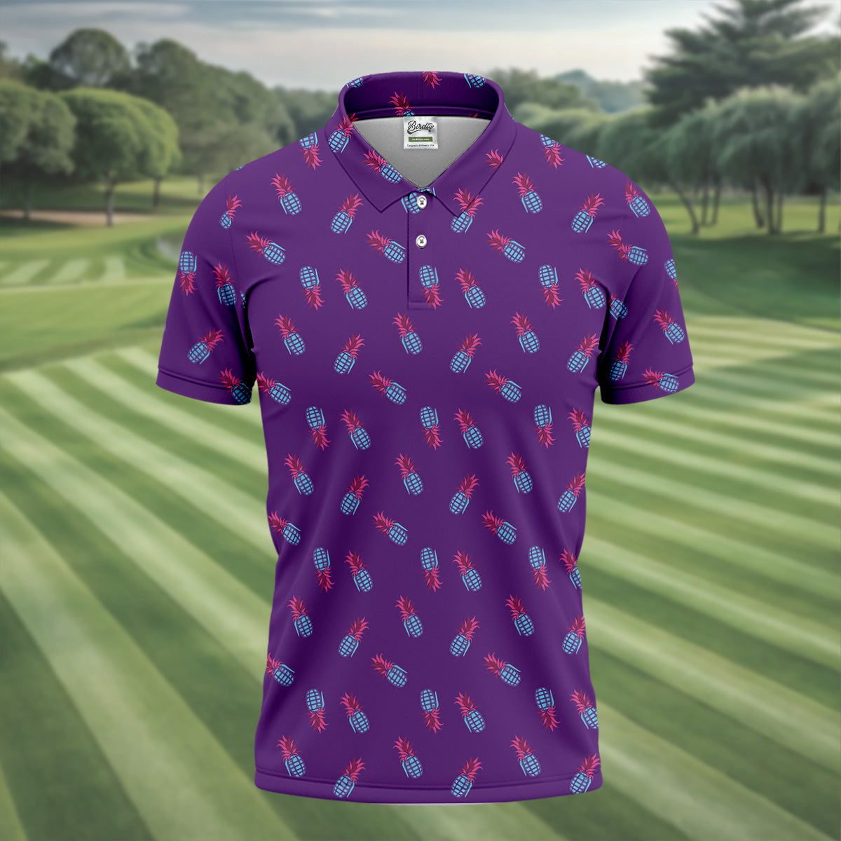 Pineapple Grenade Purple Golf Tops For Men, Men Polo, Golf Gift For Men, Golfing Apparel