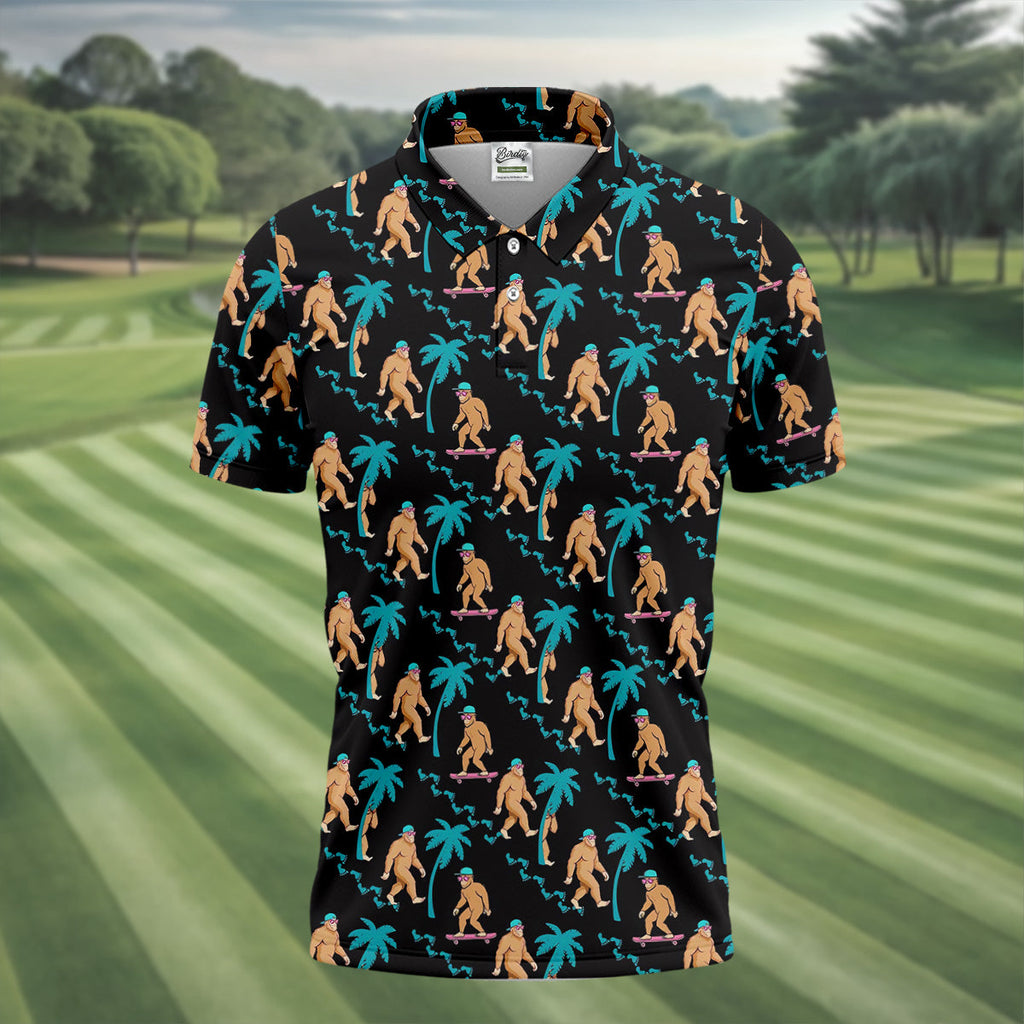 Funny Bigfoot Tropical Palm Golf Shirt, Golf Tops For Men, Hawaiian Golf Shirts, Polo Shirts For Men