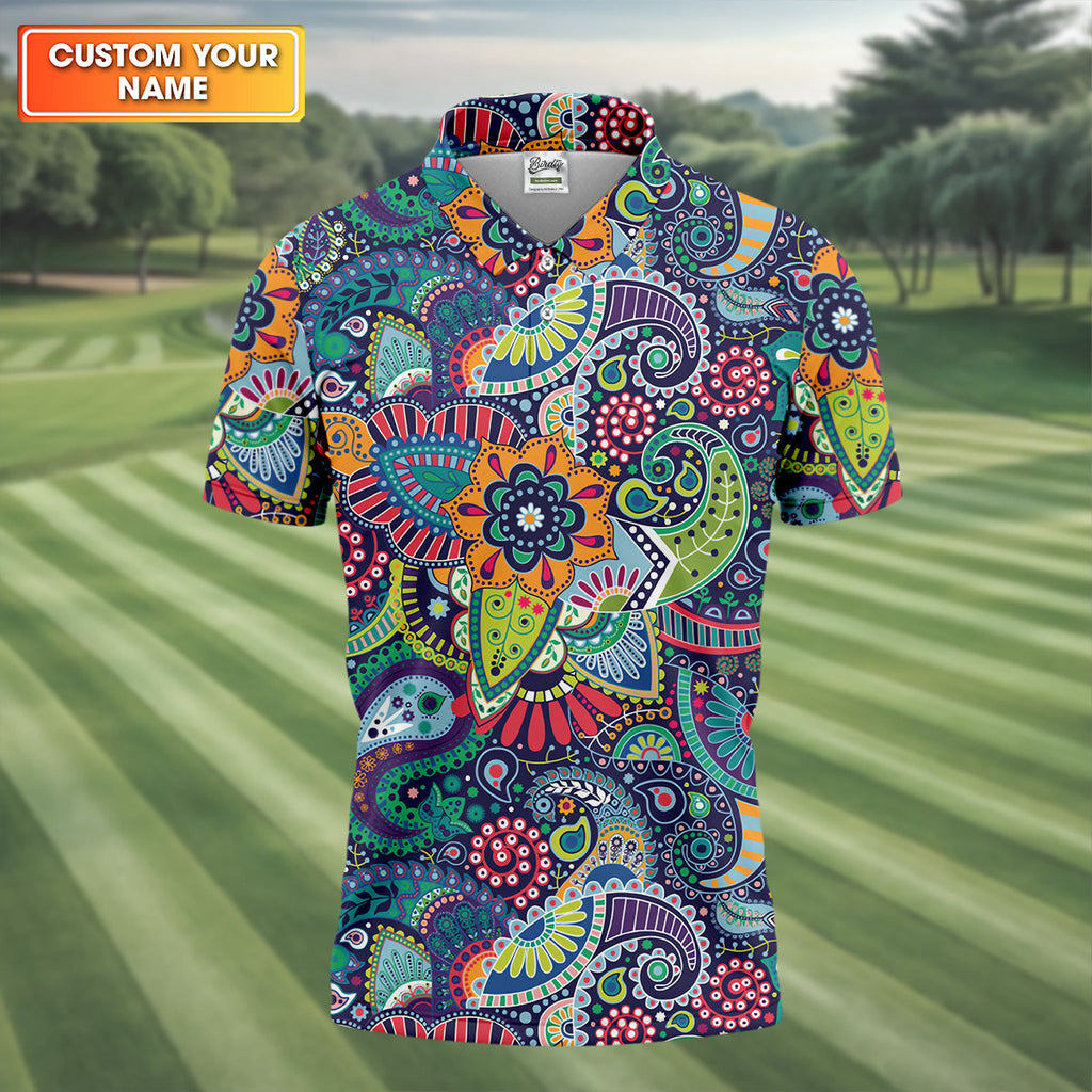 Colorful Paisley Men Polo, Mens Paisley Shirts, Mens Golf Polo Shirt Golf Gift For Men