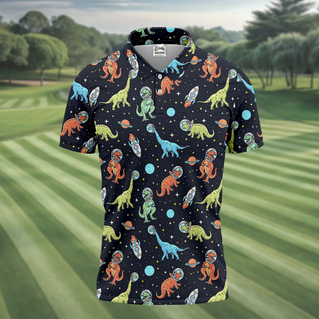 Dinosaur Space Golf Shirt, Golf Tops For Men, Gifts For Golf Lovers, Polo ShirtFor Men, Golfing Apparel