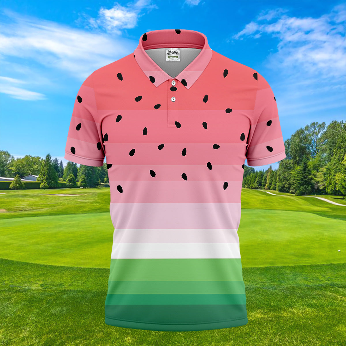 Watermelon Summer Mens Golf Polo Shirt Pink Golf Shirt, Unique Gift For Golfer, Golfing Apparel