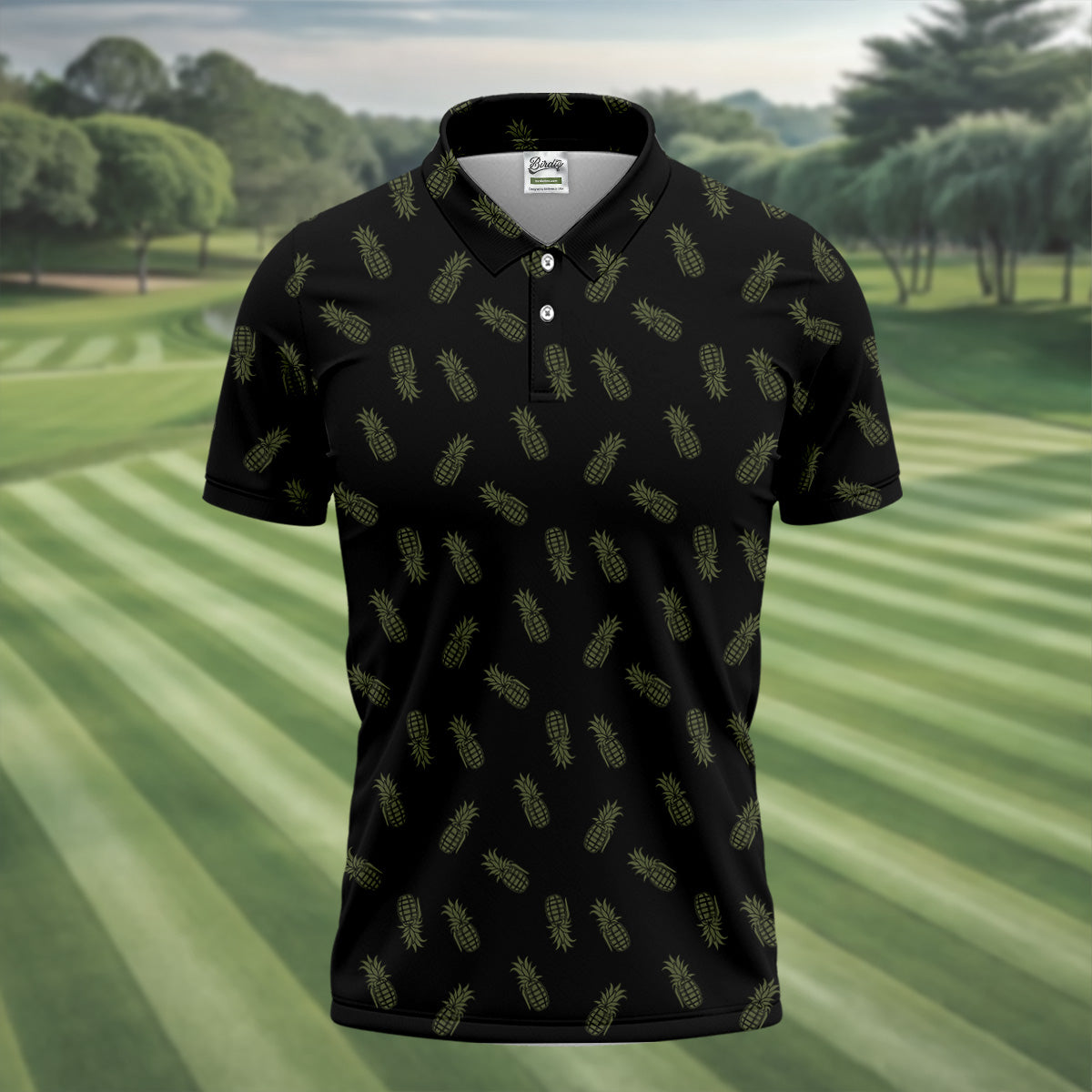 Pineapple Grenade Black Moss Green Golf Tops For Men, Men Polo, Golf Gift For Men